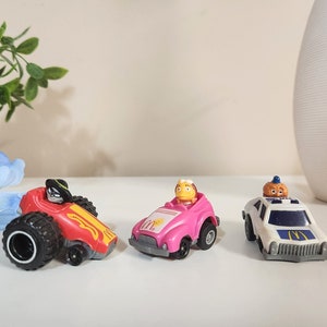 Vintage 1985 MCDONALDS fast macs Lot happy meal pull back cars Set of 3 | Hamburgler Ronald Birdie | 80s Collectible Toy