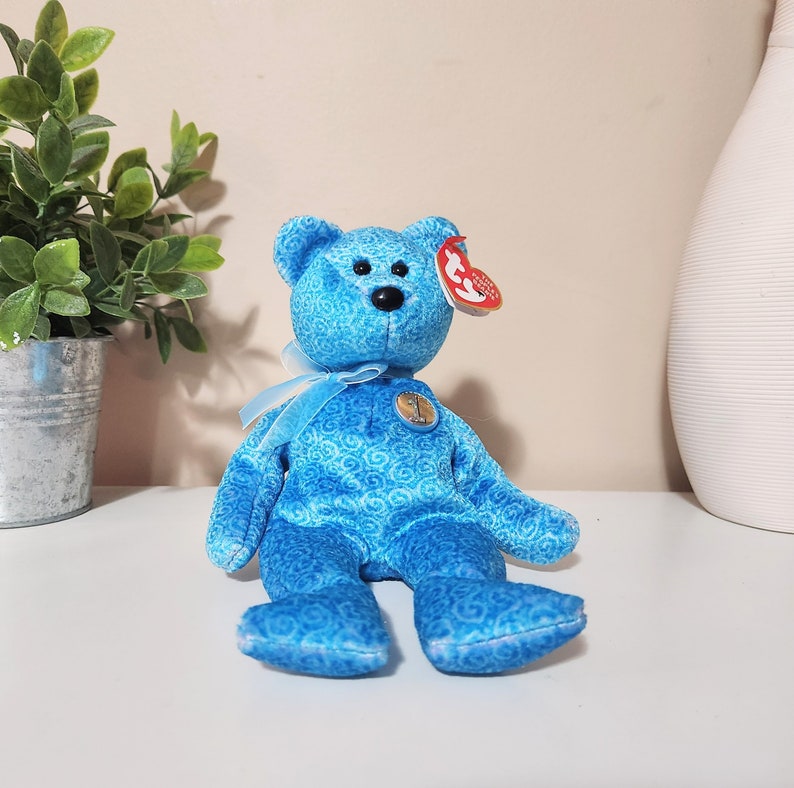 Ty Beanie Baby-Bär Classy die blaue Volksmütze 22 cm Bild 1