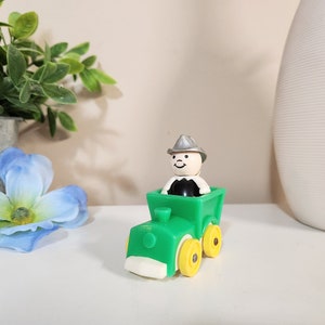Vintage Fisher Price Little People Train & Fireman Driver Figure / Character - Green Train Car