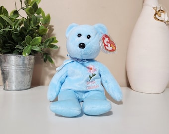 Ty Beanie Baby - RARE British Columbia Pacific Dogwood Blue Bear Canada Canadian