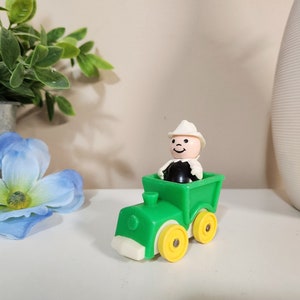 Vintage Fisher Price Little People Train & Fireman Driver Figure / Character - Green Train Car