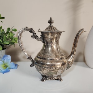 Vintage E.P. Brass Silver Plated Footed Coffee Tea Pot | Viking Plate Silver Teapot Coffee Pot