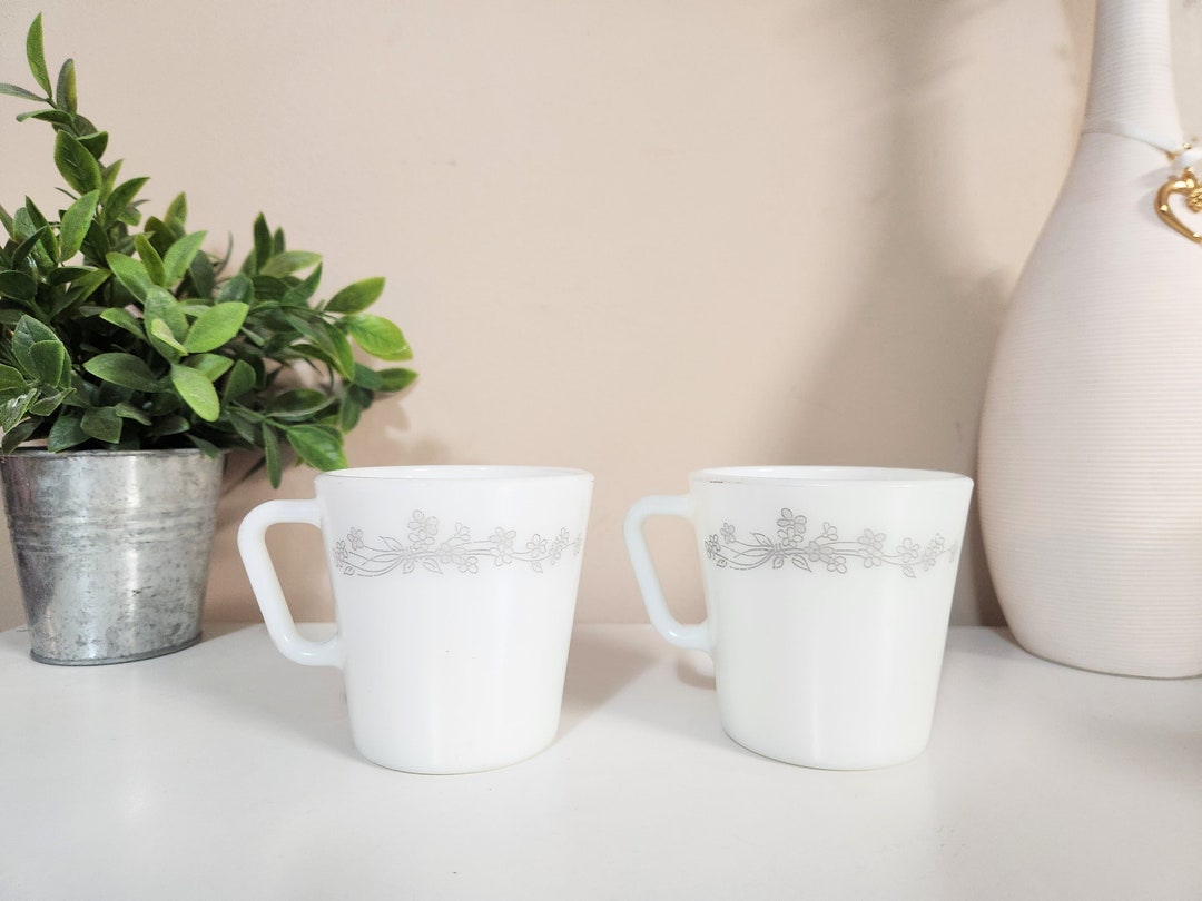 Pyrex Mugs Rare Pyrex Ribbon Bouquet Coffee Mugs Set of 2 Grey Ribbon Flower ...
