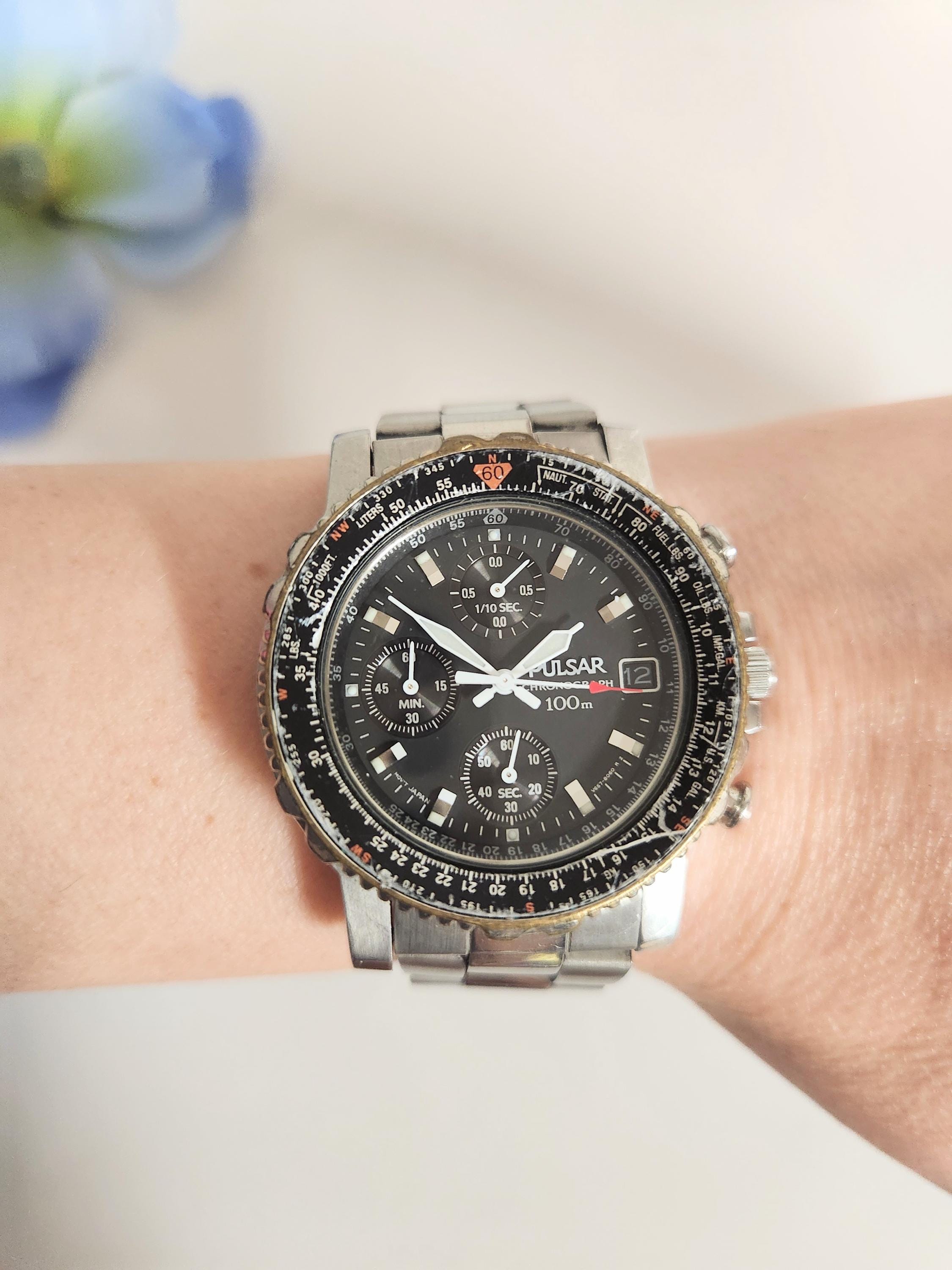 Rare Pulsar Chronograph Seiko 100M Wrist Watch Men s Flight Master V657 8040 Wristwatch Fashion Accessories Birthday Gift for Him Etsy