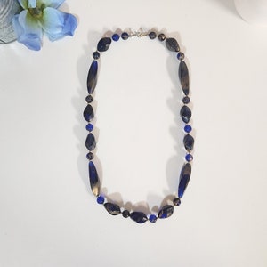 Vintage Iridescent Blue Chunky Bead Necklace - 1980s Women&#39;s Fashion Accessory- Vintage Jewelery