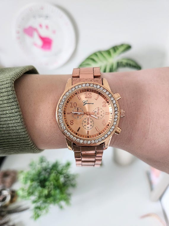 Rose Gold Geneva Ladies Watches Bracelet Rose Gold Watches By