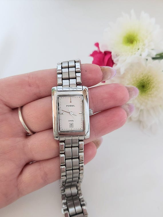 Ladies Fossil Steel Arkitekt Day/date Rectangular Tank Watch  display picture 2