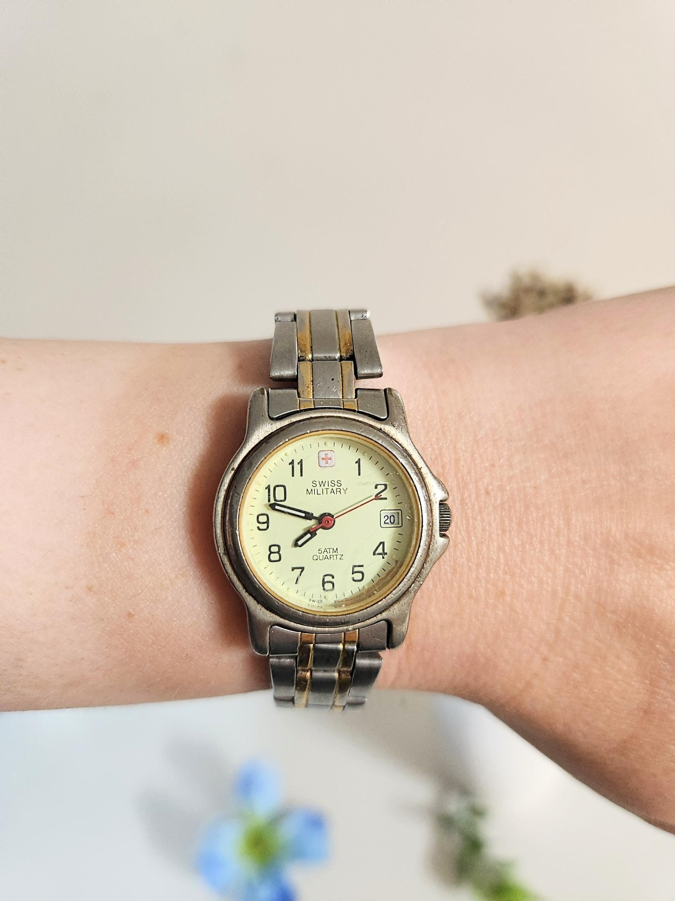 Vintage Swiss Military Watch Day date Silver gold Multi dual two Tone Unisex men s women s ladies Quartz Wristwatch Birthday christmas Gift Etsy Canada
