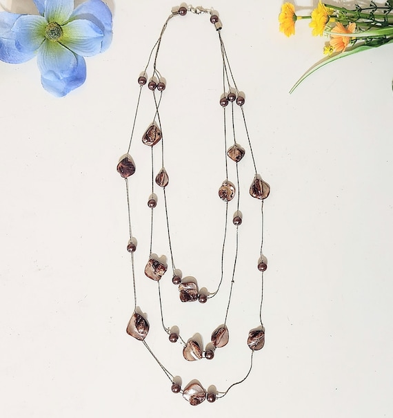 Floating Purple Abalone Shell Multi-Layer Necklac… - image 1