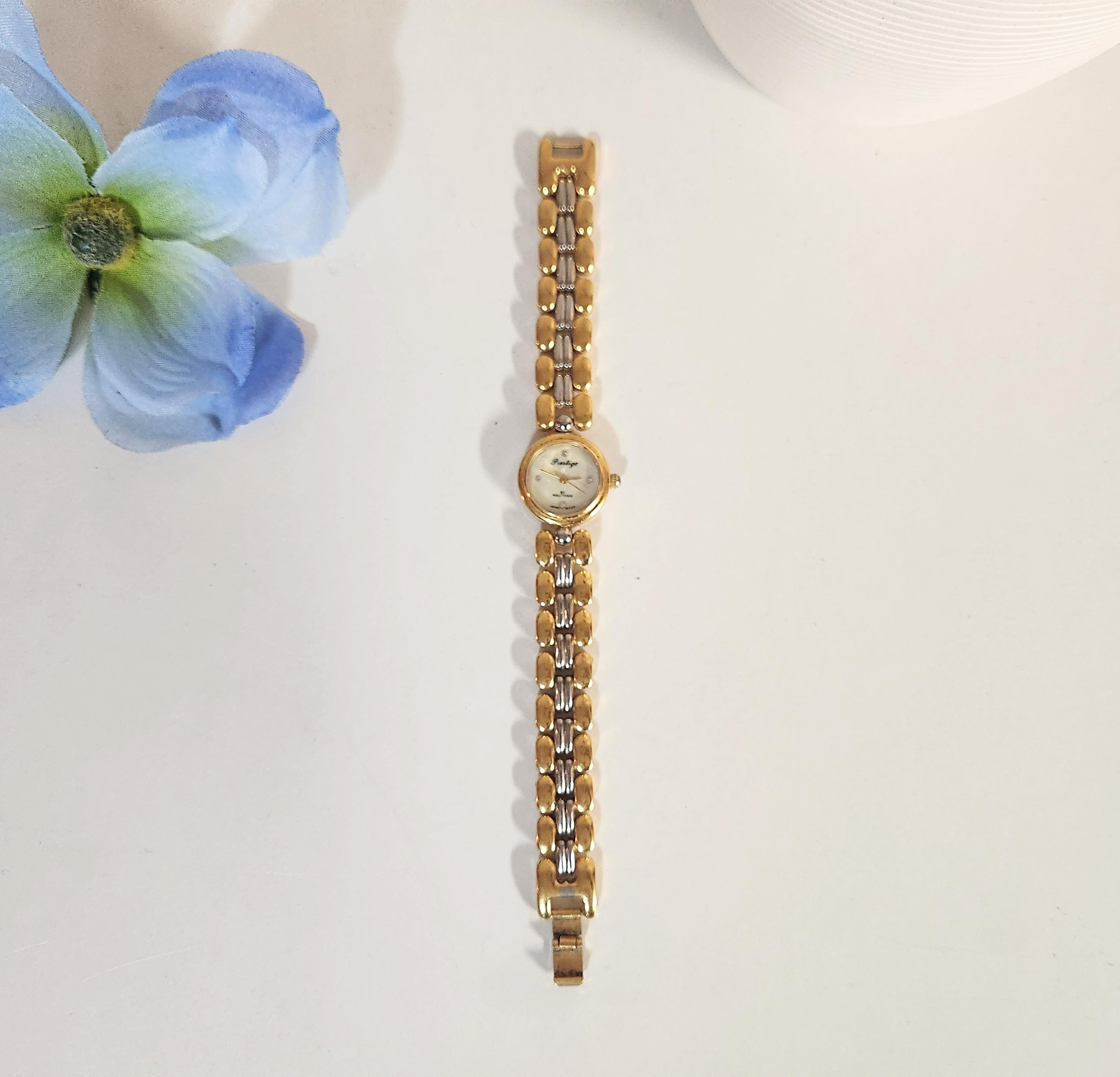 Vintage Prestige By Waltham Women’s Gold Tone Rhinestone Accent Watch W1456 Prestige By Waltham Ladies Watch With Rhinestones Gold Clasp  main image 2