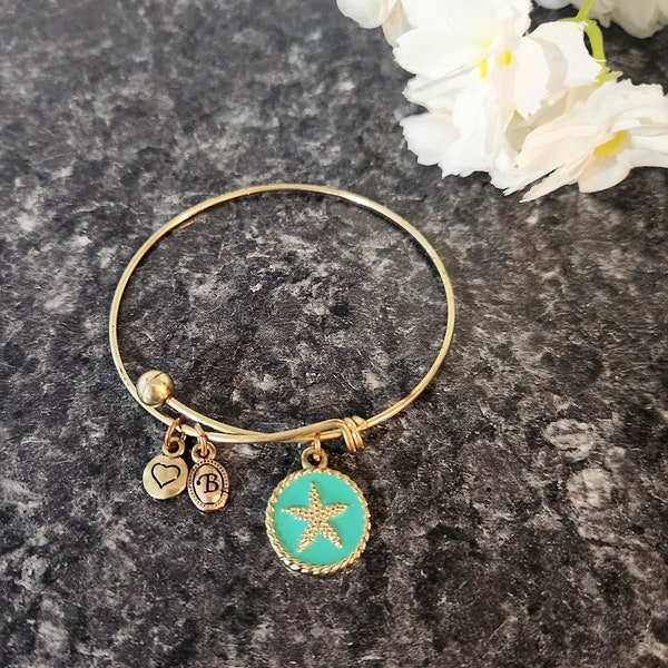 BELLA PERLINA Gold Charm Bracelet Nautical Bangle Star Fish