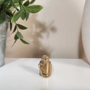 Vintage Brass Mini Milk Pail Water Jug w Handle and Lid - Miniature Brass Figurine Dollhouse Size