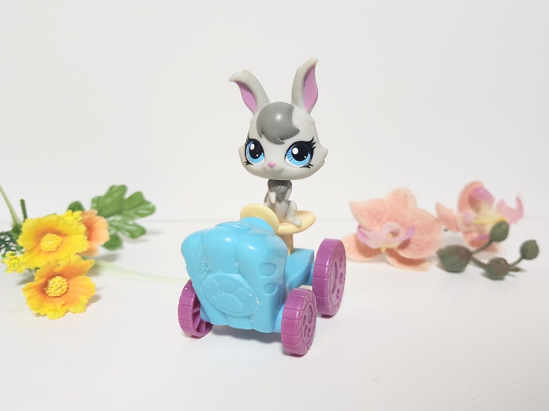 Littlest Pet Shop #3293 Angora Bunny Rabbit Gray W/ Purple Blue Tractor ...
