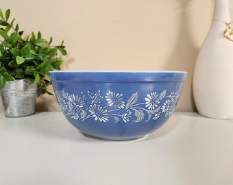 Niebla colonial Pyrex vintage 2.5 qt. #403 Tazón para mezclar margaritas francesas azules