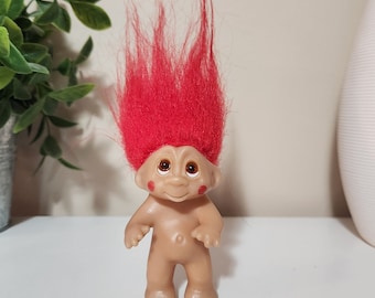 DAM Troll Doll vintage des années 1980, clown, cheveux roux et joues roses, Troll vintage des années 1980