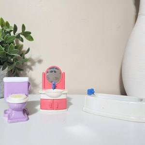 Vintage Miniature Dollhouse Furniture Bathroom Set Bathtub Toilet Vanity Sink