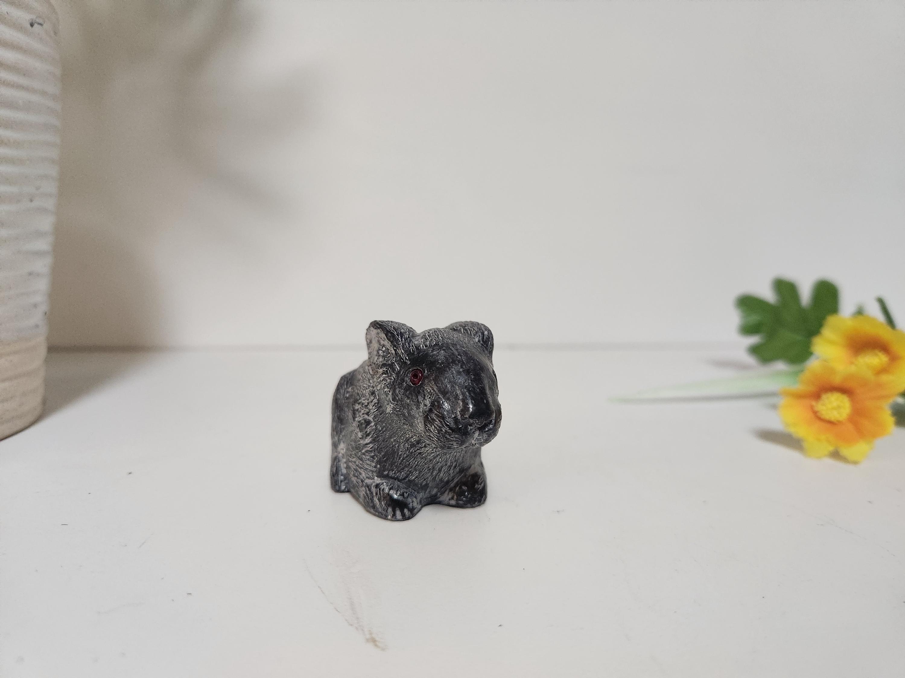 ヴィンテージ彫刻ソープストーンバニーウサギ-カナダA-WOLFイヌイット