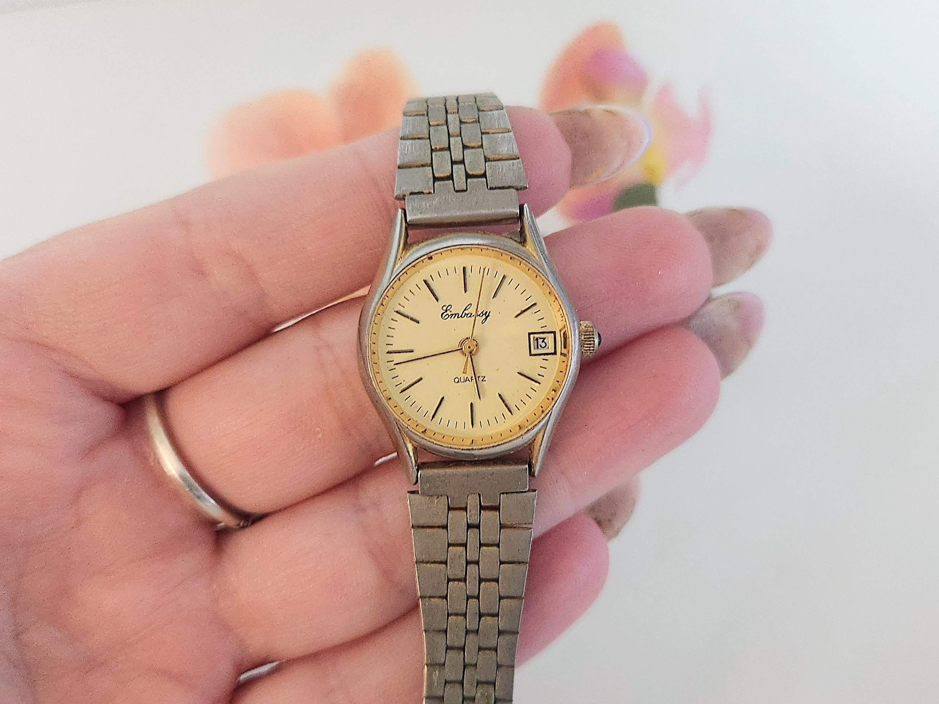 Embassy Gold Watch with Crystal Accents Beautiful gold-tone Embassy watch with crystals – Yourse Vintage main image 3