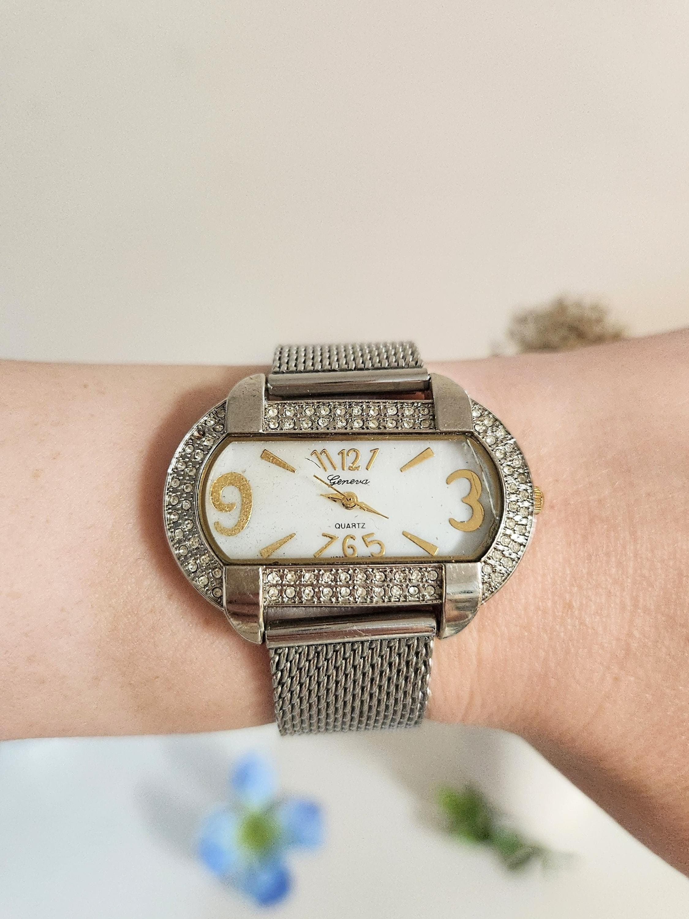 Vintage GENEVA Women Southwest Watch Silver rhinestones turquoise Bronze Leather Vintage Unique Geneva Turquoise Ladies Watch - Etsy main image 3