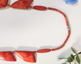 Collier En Bois Vintage Style Tibétain Ou Africain - Bijou Ethnique Occasion - Longueur Ajustable