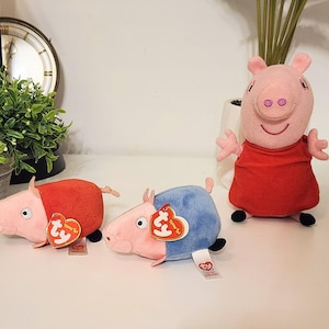 Ty Peppa Pig/George Beanie Baby & 8&quot; Peppa Plush-Teeny TYs-Stuffed Farm Animal-Stackable Toy-Vintage Kids Collectible- 4&quot; Beanie Babies-Gift