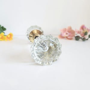 Vintage Crystal Glass/Brass Doorknob - Antique 12 Point Victorian Door Knob-DIY Home Renovation-1920s Fancy Luxurious Art Deco Glam Hardware