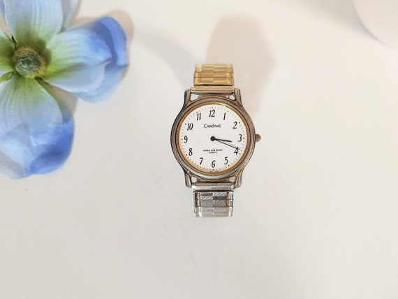Vintage Cardinal Gold Silver Tone Stretch Wristwatch Unisex Men s Women s Wrist Watch Jewelry Accessory Large Round Clock Face Etsy Canada