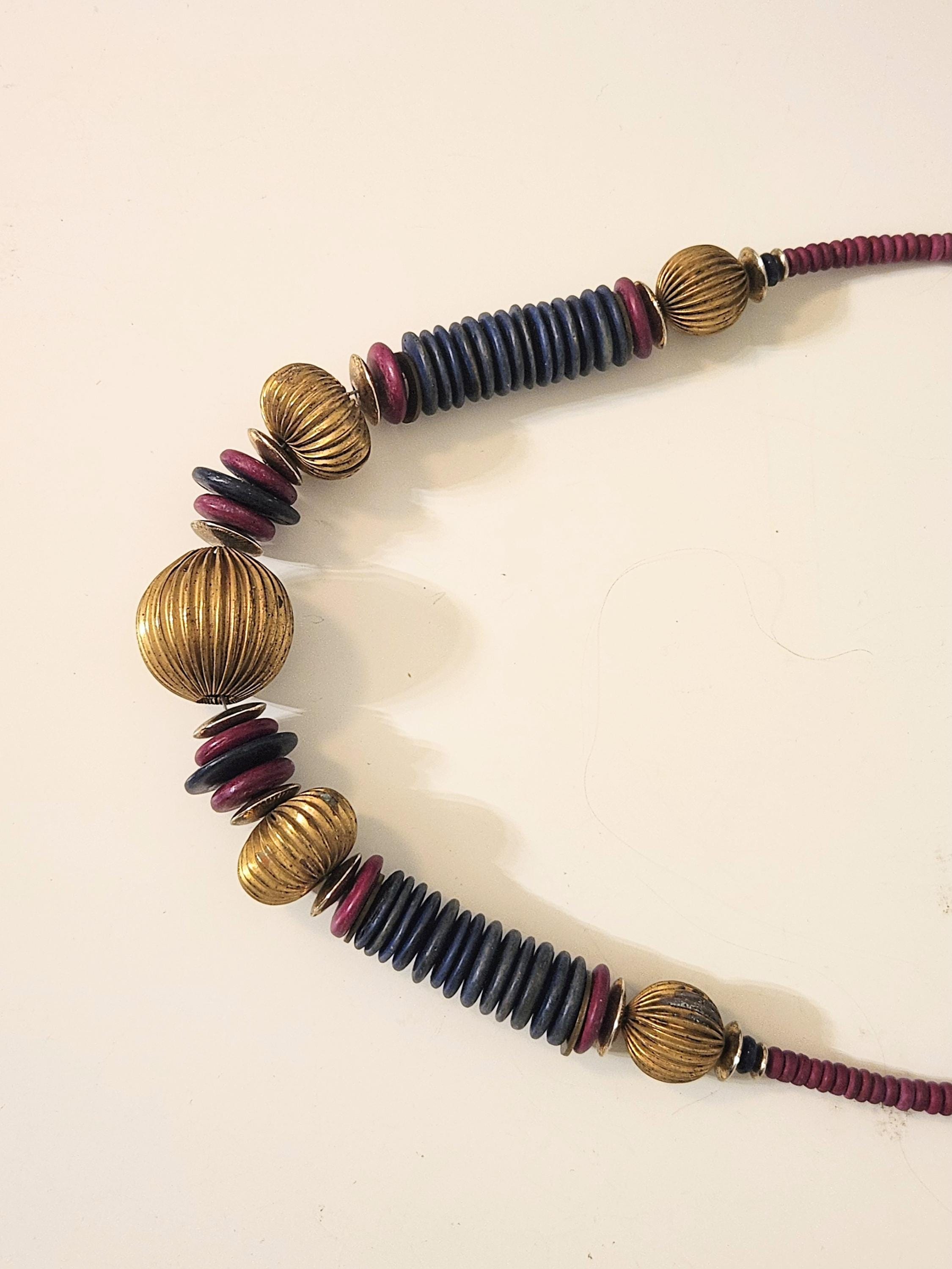 Collier Vintage Éthnique Réglable En Perles De Bois Précieux - Bijou Ancien Unique