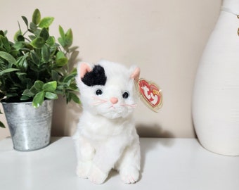 Ty Beanie Baby “Delilah” the White Cat with Black Patch (7 inch)