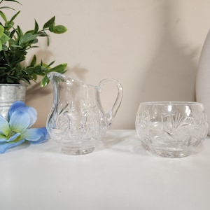 Vintage, Pinwheel Crystal, Creamer & Sugar Bowl set, Hand Cut Glass, Tea Party, Retro Collectible 1960&#39;s