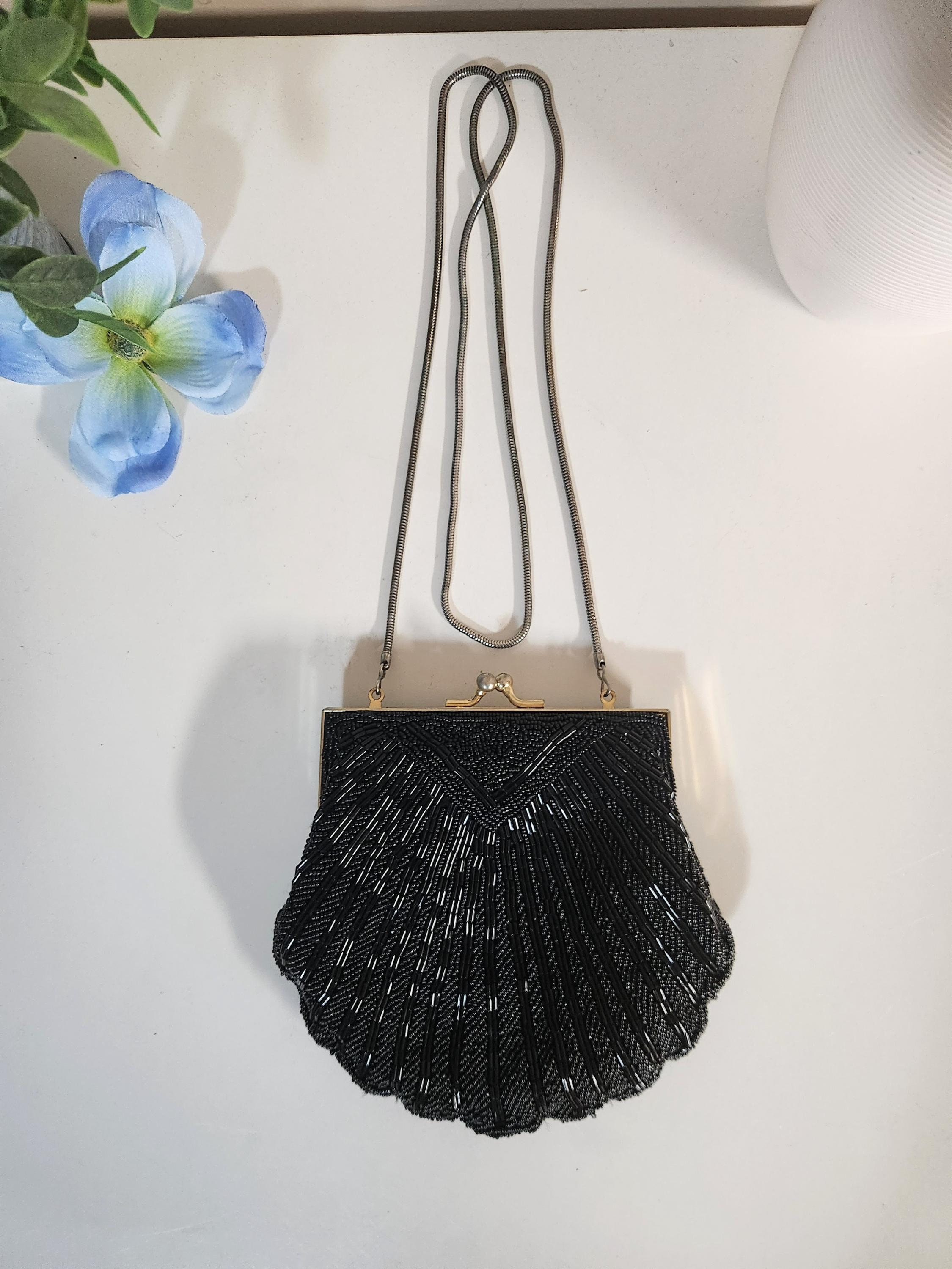 Black beaded clutch purse sales