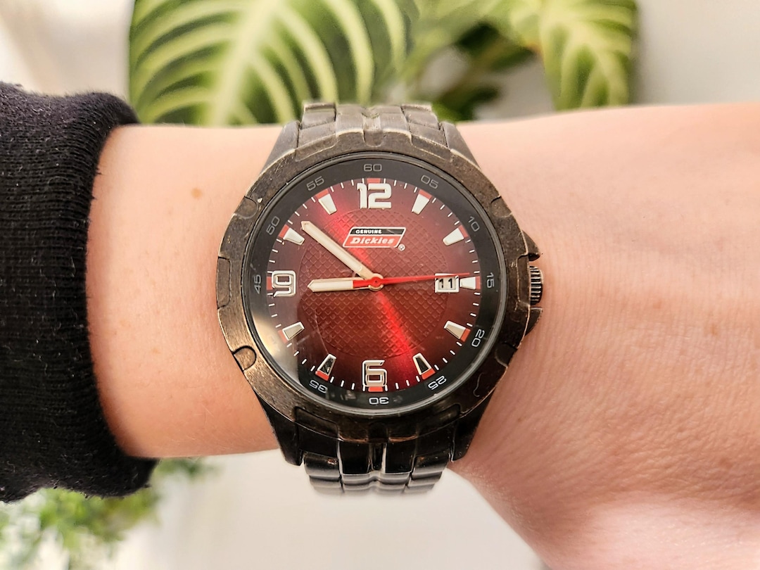 Genuine DICKIES Day/date Watch Red Dial Black Stainless Steel Strap Water  Resistant Vintage Mens Work/sport Wristwatch-birthday Gift for Him
