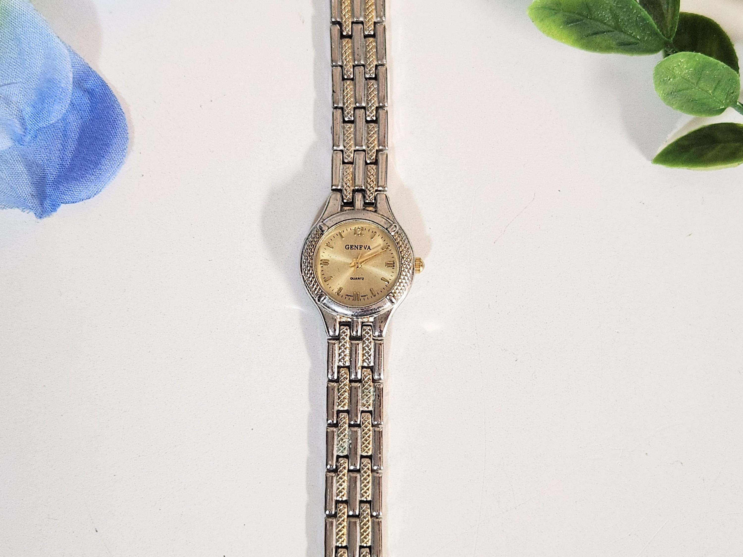 Vintage Geneva Gold-silver Two-tone Bracelet Watch Yellow  display picture 2