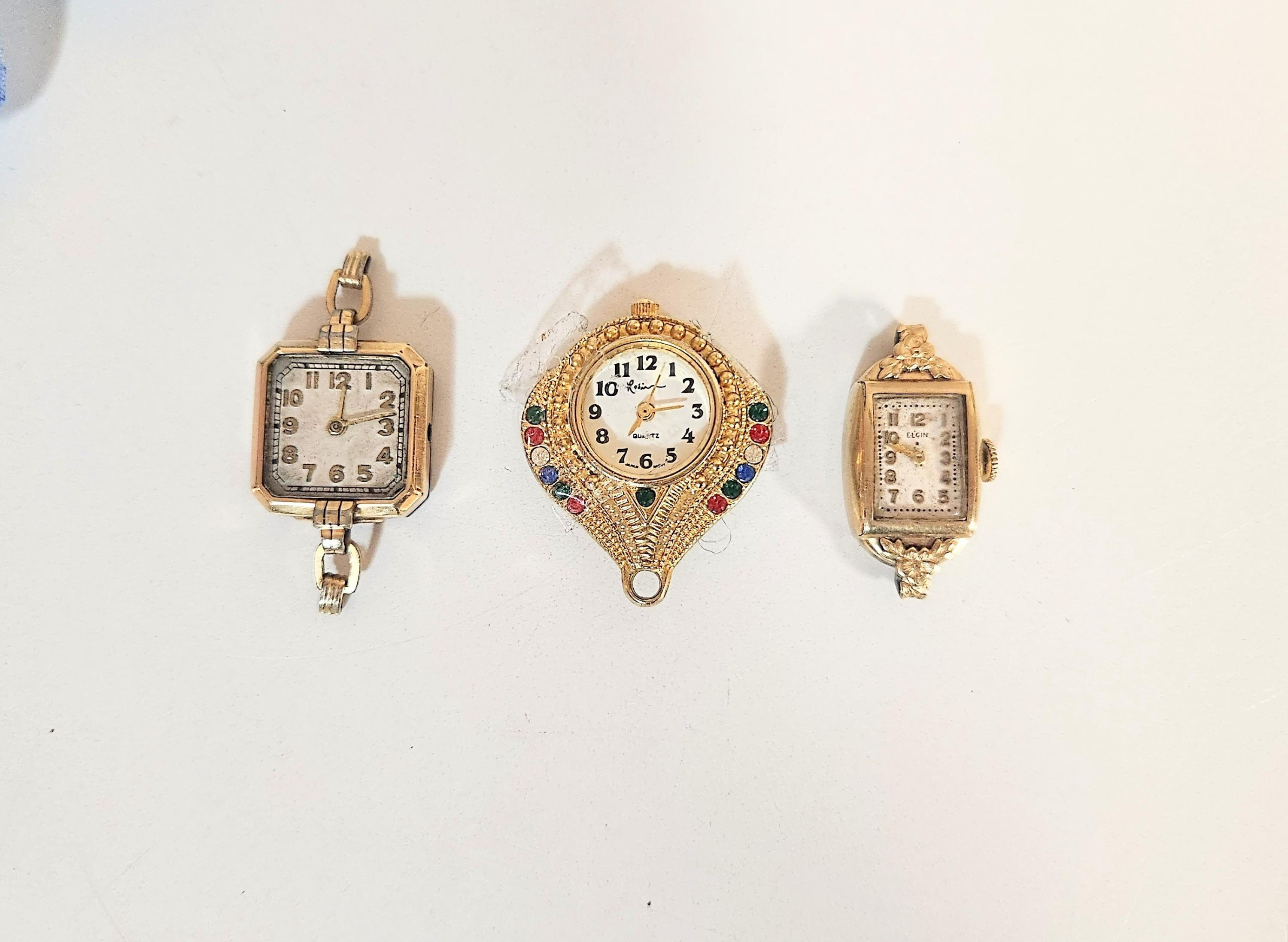 Lot de cadrans vintage Montre a pendentif strass dore Cadran Elgin Parure de bijoux femme annees 50 60 Montre bracelet pour femme Pieces detachees Etsy France