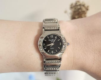 Vintage Fred Belay Rhinestone Silver tone Ladies Wrist Watch crystal Diamante Accents Black Dial Women s Quartz Wristwatch Japan Gift her Etsy