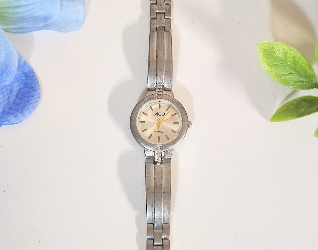 Classic ACO Silver Quartz Watch Crystal Diamond Rhinestones