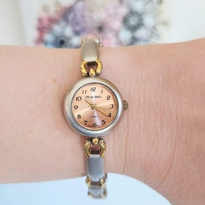 レディース ヴィンテージ フィリップウェルズ 腕時計 シルバー ゴールド ツートン オレンジ文字盤 - 普段使い カクテル ビジネス カジュアル レディース腕時計 - ミニマリスト