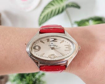 Louis Arden Red Leather Watch Women's/ladies Retro Bracelet