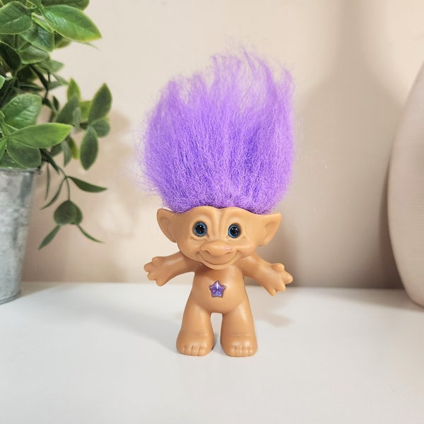 Vintage ACE Novelty purple Troll With Purple Belly Jewel Star Blue Eyes