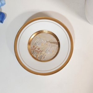 SWANS Chokin Japan Plate 24k gold edged plate the art of chokin golden plate made in Japan swans theme