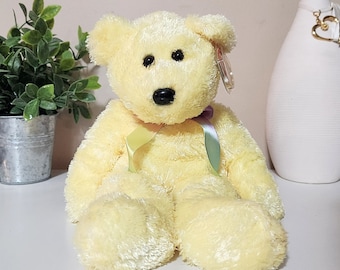 TY Beanie Buddy « Sorbet » l'ours jaune en peluche MWMT (12 pouces)