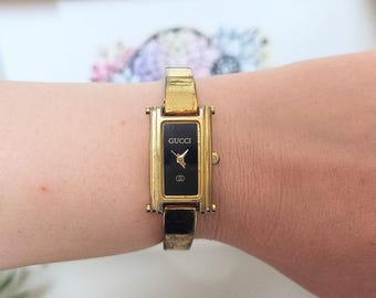 Vintage Designer Gucci Watch Gold-plated Rectangular Dial-high-end