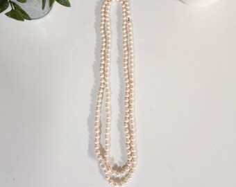 Collier Sautoir Perles Vintage Monet Paris - Perles Nouées écru - Occasion - Bijou Rétro