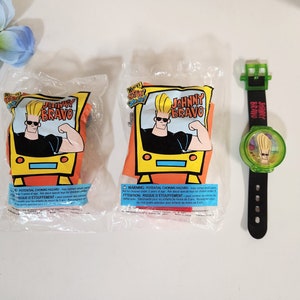Cartoon Network JOHNNY BRAVO Lot - Weightlifting Swinging Toy/Watch- 1999 Wendy's Fast Food Kids Happy Meal | Vintage 90s Collectible Figure