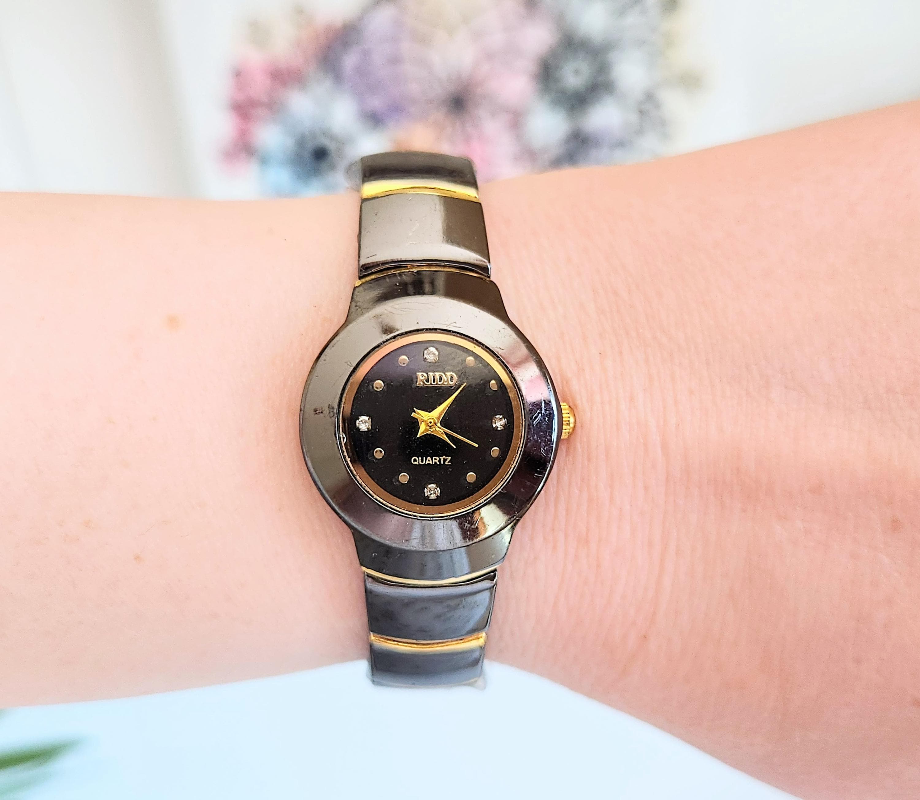 Gold Elegant Women\'s Watch with Black Dial With Crystal Rim Invicta Ladies Rose Gold Crystal Bezel Black Dial Band Watch  main image 3