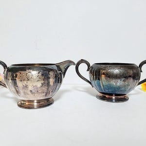 Antique WM Rogers Gainsborough Silver-Plated Flower Sugar Bowl & Creamer Dish-Rare Vintage Floral Tea/Coffee Set-Old Rustic Kitchenware