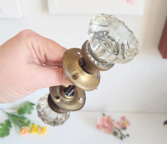 美しいアンティーククリアクリスタルガラス/真鍮ドアノブ