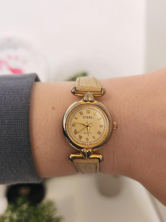 Vintage Gitano Damen Designer Uhr Runde goldfarbene römische