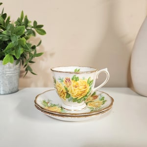 Royal Albert Tea Rose Tea Cup & Saucer Set Vintage Bone China Replacement Yellow Roses Flower Teacup Collector Birthday Christmas Gift