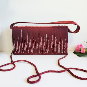 Burgundy Red Satin Beaded Purse Vintage Evening Crossbody Bag-Glam Birthday Party Wedding Bridal Fashion Accessory-Gift-Her-Pretty Clutch